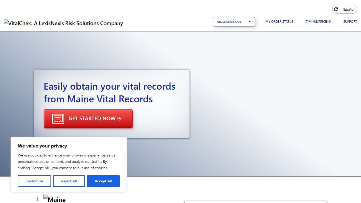 Maine Vital Records (ME) Order Certificates - VitalChek