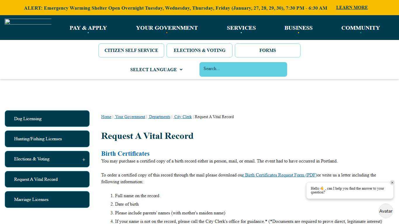Request A Vital Record Portland, ME - Official Website